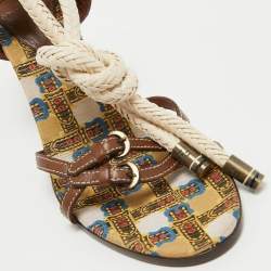 Pre Owned Fendi Brown/White Leather Rope Strappy Sandals Size 39