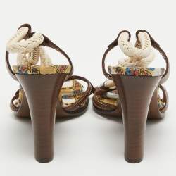 Pre Owned Fendi Brown/White Leather Rope Strappy Sandals Size 39