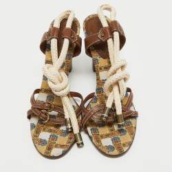 Pre Owned Fendi Brown/White Leather Rope Strappy Sandals Size 39