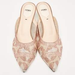 Pre Owned Fendi Multicolor Satin Embellished Mules Size 40.5