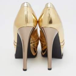 Pre Owned Fendi Gold Leather Fendista Peep Toe Pumps Size 36.5