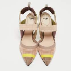 Fendi Multicolor Technical Mesh and Fabric Colibri Slingback Pumps Size 36