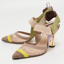 Fendi Multicolor Technical Mesh and Fabric Colibri Slingback Pumps Size 36