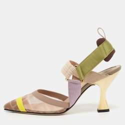 Fendi Multicolor Technical Mesh and Fabric Colibri Slingback Pumps Size 36