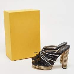 Pre Owned Fendi Black Leather Strappy Platform Slide Sandals Size 39