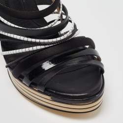 Pre Owned Fendi Black Leather Strappy Platform Slide Sandals Size 39