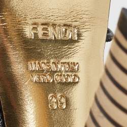 Pre Owned Fendi Black Leather Strappy Platform Slide Sandals Size 39