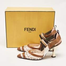 مملوكة مسبقًا Fendi Brown/White PVC and Leather Colibri Slingback Pumps Size 40
