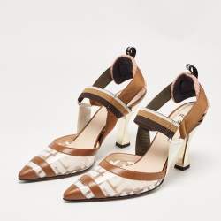 مملوكة مسبقًا Fendi Brown/White PVC and Leather Colibri Slingback Pumps Size 40