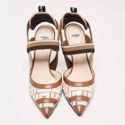 مملوكة مسبقًا Fendi Brown/White PVC and Leather Colibri Slingback Pumps Size 40