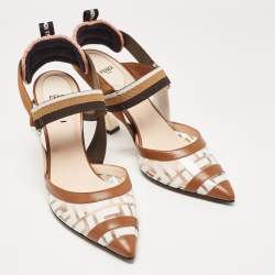 مملوكة مسبقًا Fendi Brown/White PVC and Leather Colibri Slingback Pumps Size 40
