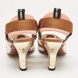 مملوكة مسبقًا Fendi Brown/White PVC and Leather Colibri Slingback Pumps Size 40