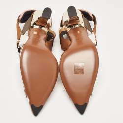 مملوكة مسبقًا Fendi Brown/White PVC and Leather Colibri Slingback Pumps Size 40