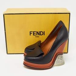 Fendi Black Leather Wedge Loafer Pumps Size 36