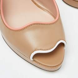 Pre Owned Fendi Beige Lizard Embossed and Leather Scalloped Peep Toe Platform Pumps Size 36