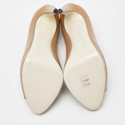 Pre Owned Fendi Beige Lizard Embossed and Leather Scalloped Peep Toe Platform Pumps Size 36