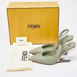 Fendi Green Leather Fendi First Slide Sandals Size 40