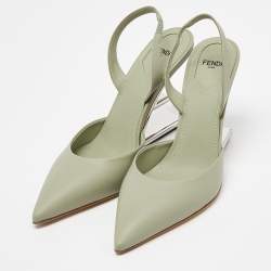 Fendi Green Leather Fendi First Slide Sandals Size 40