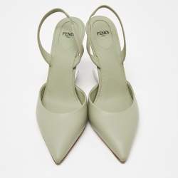 Fendi Green Leather Fendi First Slide Sandals Size 40