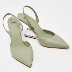 Fendi Green Leather Fendi First Slide Sandals Size 40