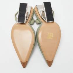 Fendi Green Leather Fendi First Slide Sandals Size 40