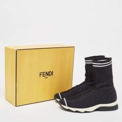 Fendi Black/White Knit Fabric Sock High Top Sneakers Size 37