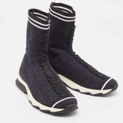 Fendi Black/White Knit Fabric Sock High Top Sneakers Size 37