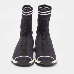 Fendi Black/White Knit Fabric Sock High Top Sneakers Size 37