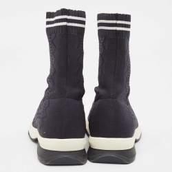 Fendi Black/White Knit Fabric Sock High Top Sneakers Size 37