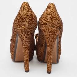 Pre Owned Fendi Brown/Black Textured Suede Bow Peep Toe Pumps Size 40