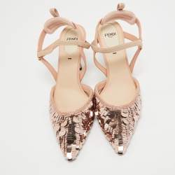 Pre Owned Fendi Pink Sequins Colibri Slingback Pumps Size 37