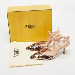 Pre Owned Fendi Pink Sequins Colibri Slingback Pumps Size 37