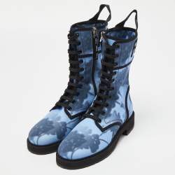 Pre Owned Fendi Blue Canvas Combat Boots Size 36.5