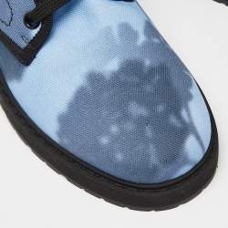 Pre Owned Fendi Blue Canvas Combat Boots Size 36.5