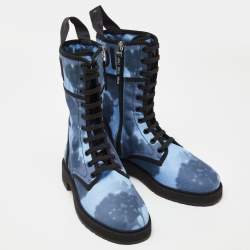 Pre Owned Fendi Blue Canvas Combat Boots Size 36.5