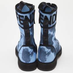 Pre Owned Fendi Blue Canvas Combat Boots Size 36.5