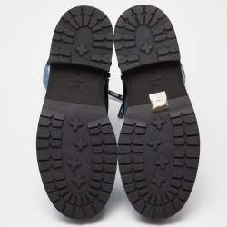 Pre Owned Fendi Blue Canvas Combat Boots Size 36.5