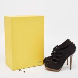 Pre Owned Fendi Black Suede Peep Toe Pumps Size 38.5