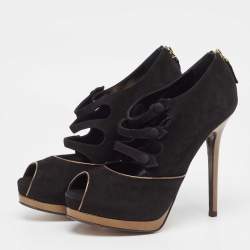 Pre Owned Fendi Black Suede Peep Toe Pumps Size 38.5