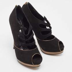 Pre Owned Fendi Black Suede Peep Toe Pumps Size 38.5