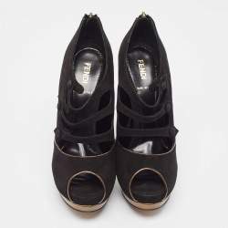 Pre Owned Fendi Black Suede Peep Toe Pumps Size 38.5