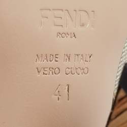 Pre Owned Fendi Beige/Brown Mesh and Canvas Colibri Slingback Pumps Size 41