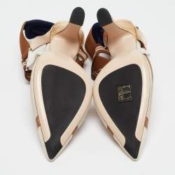 Pre Owned Fendi Beige/Brown Mesh and Canvas Colibri Slingback Pumps Size 41