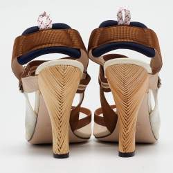 Pre Owned Fendi Beige/Brown Mesh and Canvas Colibri Slingback Pumps Size 41