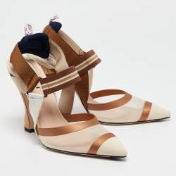 Pre Owned Fendi Beige/Brown Mesh and Canvas Colibri Slingback Pumps Size 41