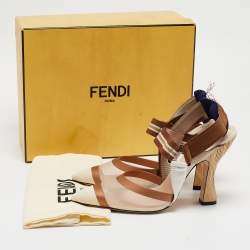 Pre Owned Fendi Beige/Brown Mesh and Canvas Colibri Slingback Pumps Size 41