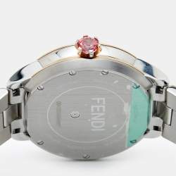 Pre Owned Fendi Mother of Pearl Diamond Topaz Two-Tone Stainless Steel IShine F121224500D2T01 Women's Wristwatch 33.50 mm