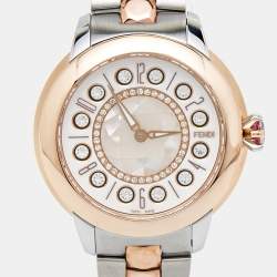 Pre Owned Fendi Mother of Pearl Diamond Topaz Two-Tone Stainless Steel IShine F121224500D2T01 Women's Wristwatch 33.50 mm