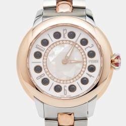 Pre Owned Fendi Mother of Pearl Diamond Topaz Two-Tone Stainless Steel IShine F121224500D2T01 Women's Wristwatch 33.50 mm