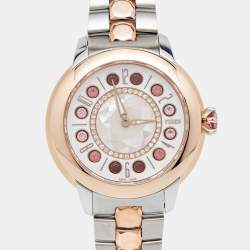 Pre Owned Fendi Mother of Pearl Diamond Topaz Two-Tone Stainless Steel IShine F121224500D2T01 Women's Wristwatch 33.50 mm